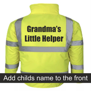 GRANDMAS LITTLE HELPER FLUORESCENT KIDS YELLOW BOMBER JACKET