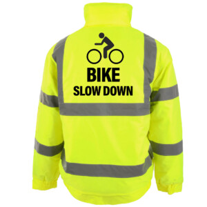 Bike slow down yellow bomber jacket hi vis