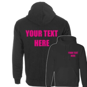 Black Hoodie With Bright Neon Pink Text-0