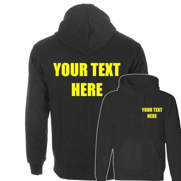 BLACK HOODIE WITH BRIGHT NEON YELLOW TEXT-0