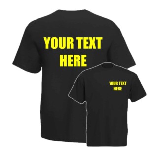BLACK T-SHIRT WITH BRIGHT NEON YELLOW TEXT-0