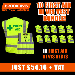 10 First Aid Yellow Hi Vis Vests