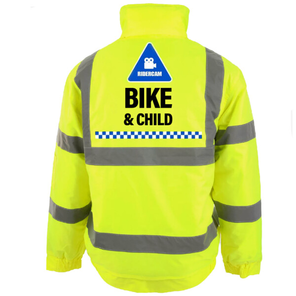 Ridercam bike & child yellow bomber jacket hi vis