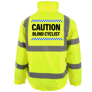 Sillitoe caution blind cyclist yellow bomber jacket hi vis