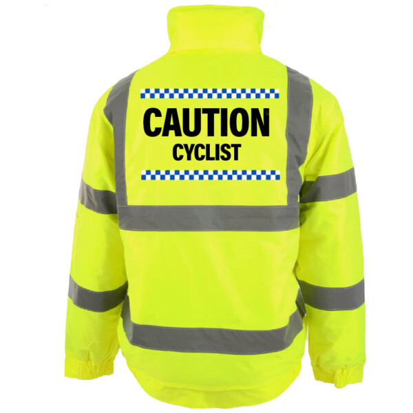Sillitoe caution cyclist yellow bomber jacket hi vis