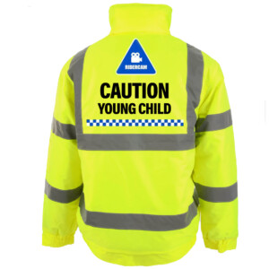 Ridercam caution young child yellow hi vis bomber jacket