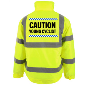 Sillitoe caution young cyclist yellow bomber jacket hi vis