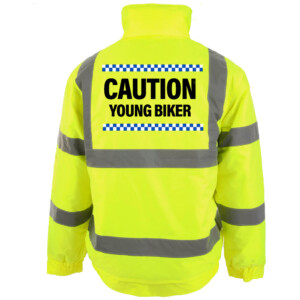 Sillitoe caution young biker yellow bomber jacket hi vis