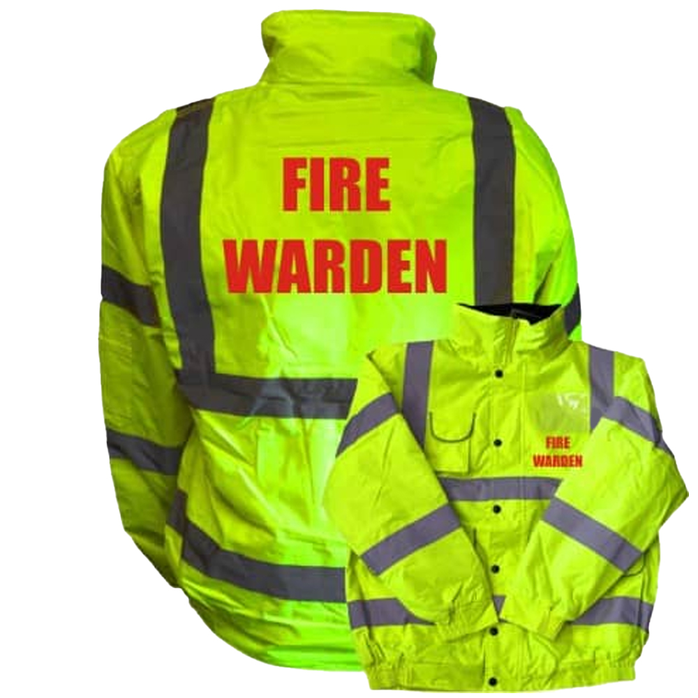 Fire Warden Hi-Vis Bomber Jacket Printed Hi Viz Safety Coat 