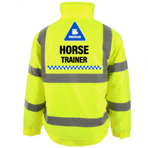 Ridercam horse trainer yellow hi vis bomber jacket