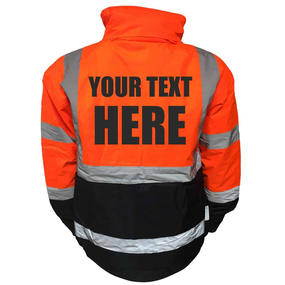 *Premium* Custom Print Hi Vis Bomber Jacket Personalised Parka Coat Safety Work 