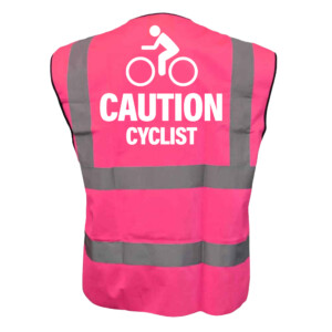 Cycling Pink Hi Vis Vests With White Text