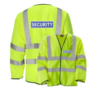 Security Yellow Blue Badge Hi Vis Long Sleeve Vest