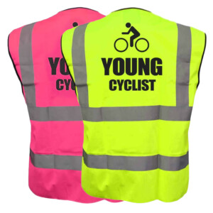 Young cyclist hi vis vest